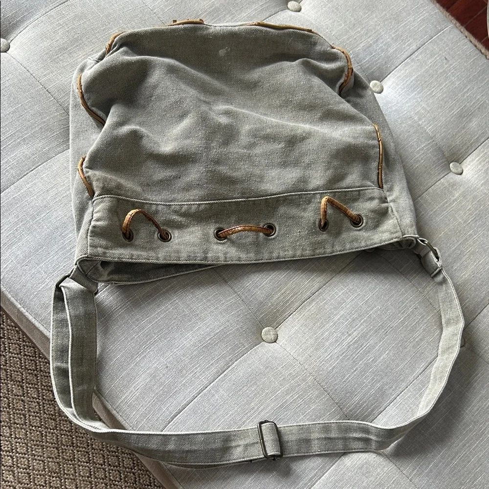 Non Signe Y2K Vintage Green Distressed Denim Double Pocket Messenger Bag